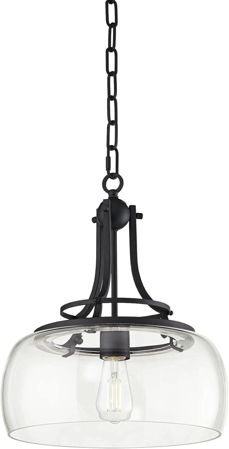 Franklin Iron Works Charleston Black Pendant 13 1/2" Wide Industrial LED Clear Glass Fixture for Dining Room House Kitchen Island