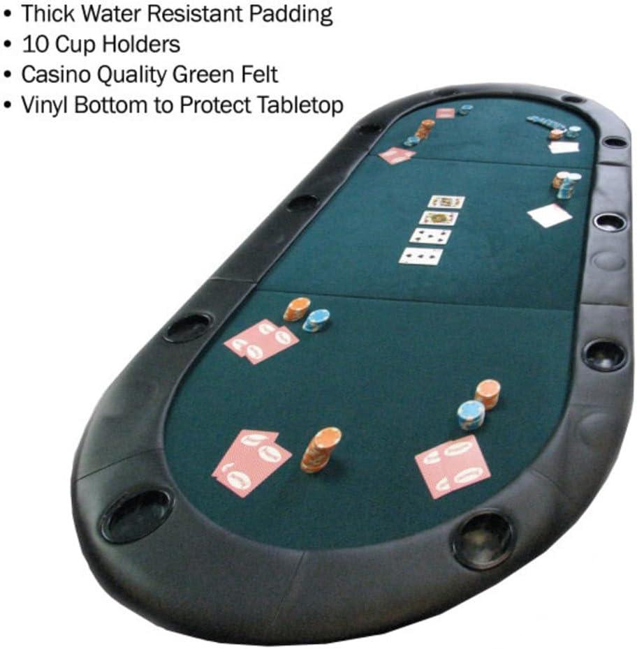 Trademark Global Texas Hold'em Folding Poker Table Top Water-Resistant Folding Mat with Cupholders and Padded Edges Seats 10 People