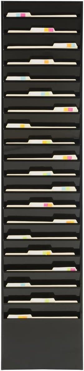 File Folder Wall Rack, 20 Pockets, Tiered, Office and Medical Charts (Black, Powder Coated Steel) (JMFF20BLK)