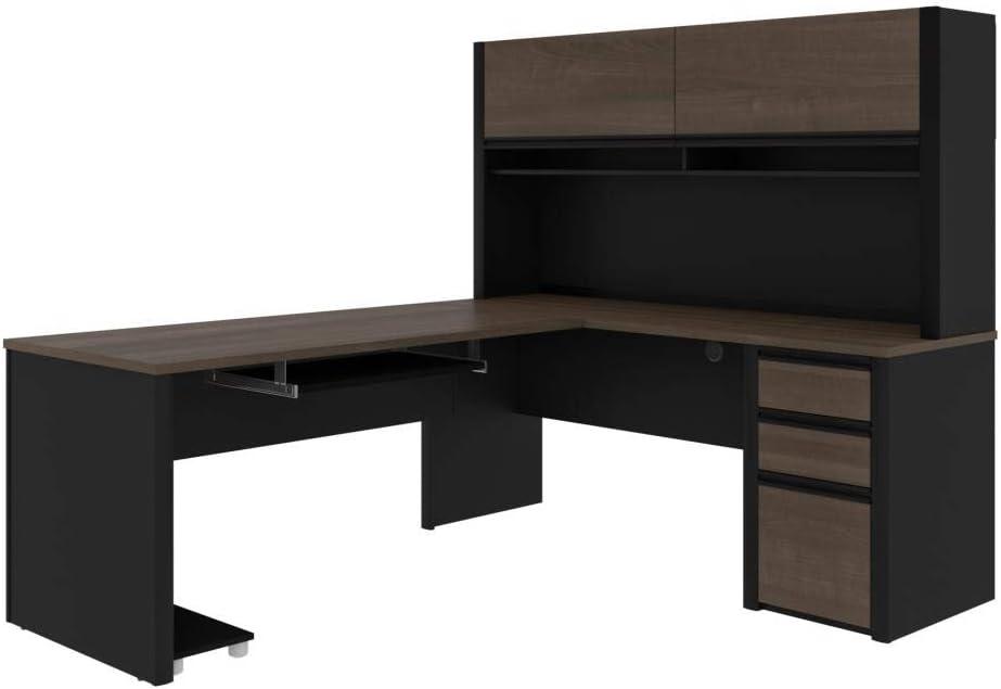 Kingfisher Lane 5 Piece L Shaped Computer Desk with Hutch in Antigua and Black