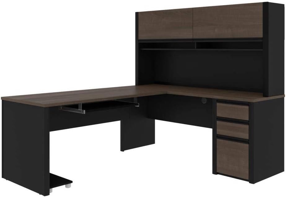 Bestar Connexion 5 Piece L Shaped Computer Desk with Hutch in Antigua and Black