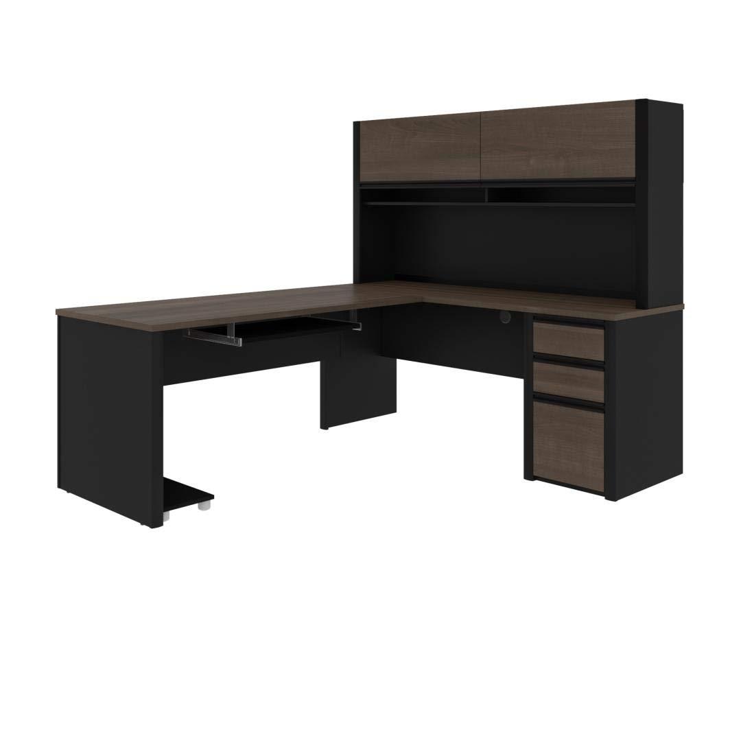 Bestar Connexion 5 Piece L Shaped Computer Desk with Hutch in Antigua and Black