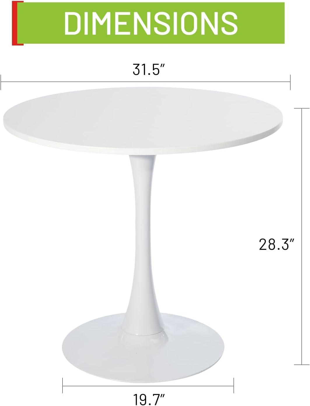 Round Dining Table,31.5”Kitchen Table for 2-4 People,MDF Table Top with Metal Pedestal Base,Tulip Design for Kitchen,Dining Room,Living Room,Leisure,White