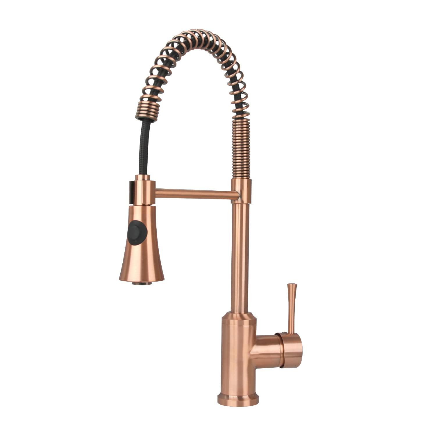 Akicon Pre-Rinse Spring Kitchen Faucet, Single Level with Pull Down Sprayer Copper Copper Finish