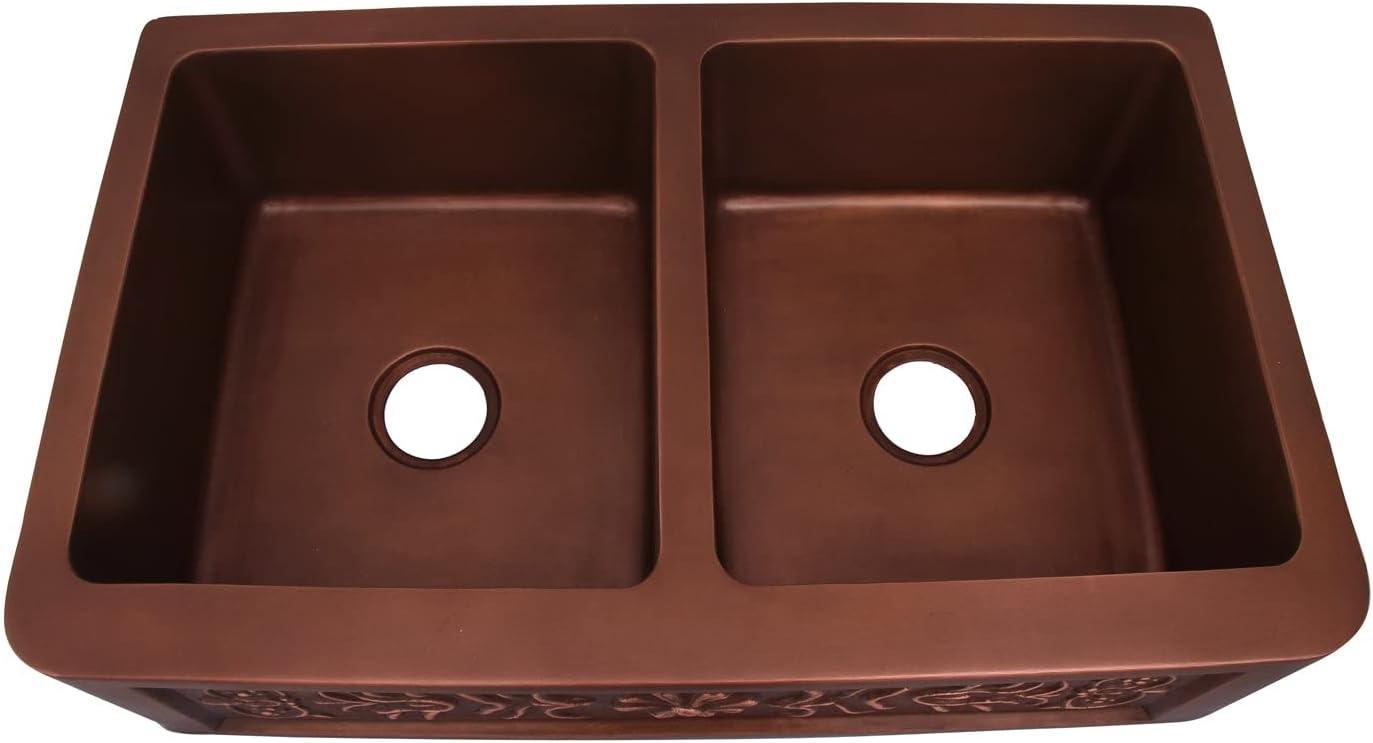 Sicily 36'' L Farmhouse / Apron Double Bowl Copper Kitchen Sink