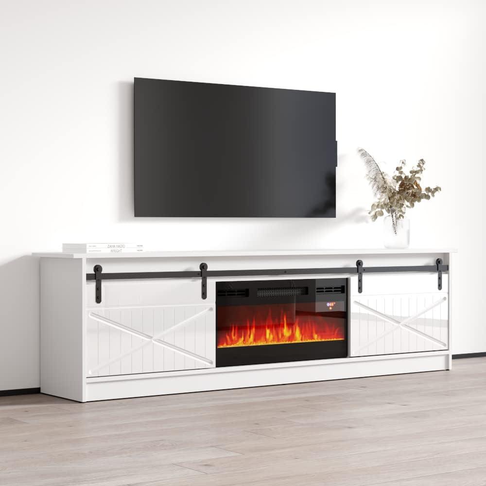 Granero BL-EF Fireplace TV Stand for TVs up to 90", Modern High Gloss 79" Entertainment Center, Electric Fireplace TV Media Console with Storage Cabinets