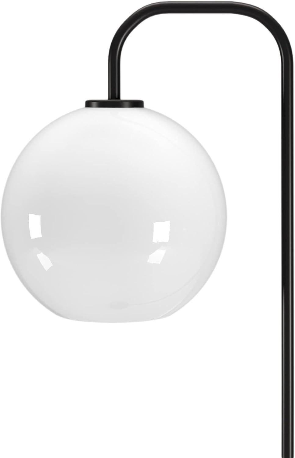 Evelyn&Zoe Harrison Mid-Century Modern Arc Floor Lamp, Black and Milk Glass