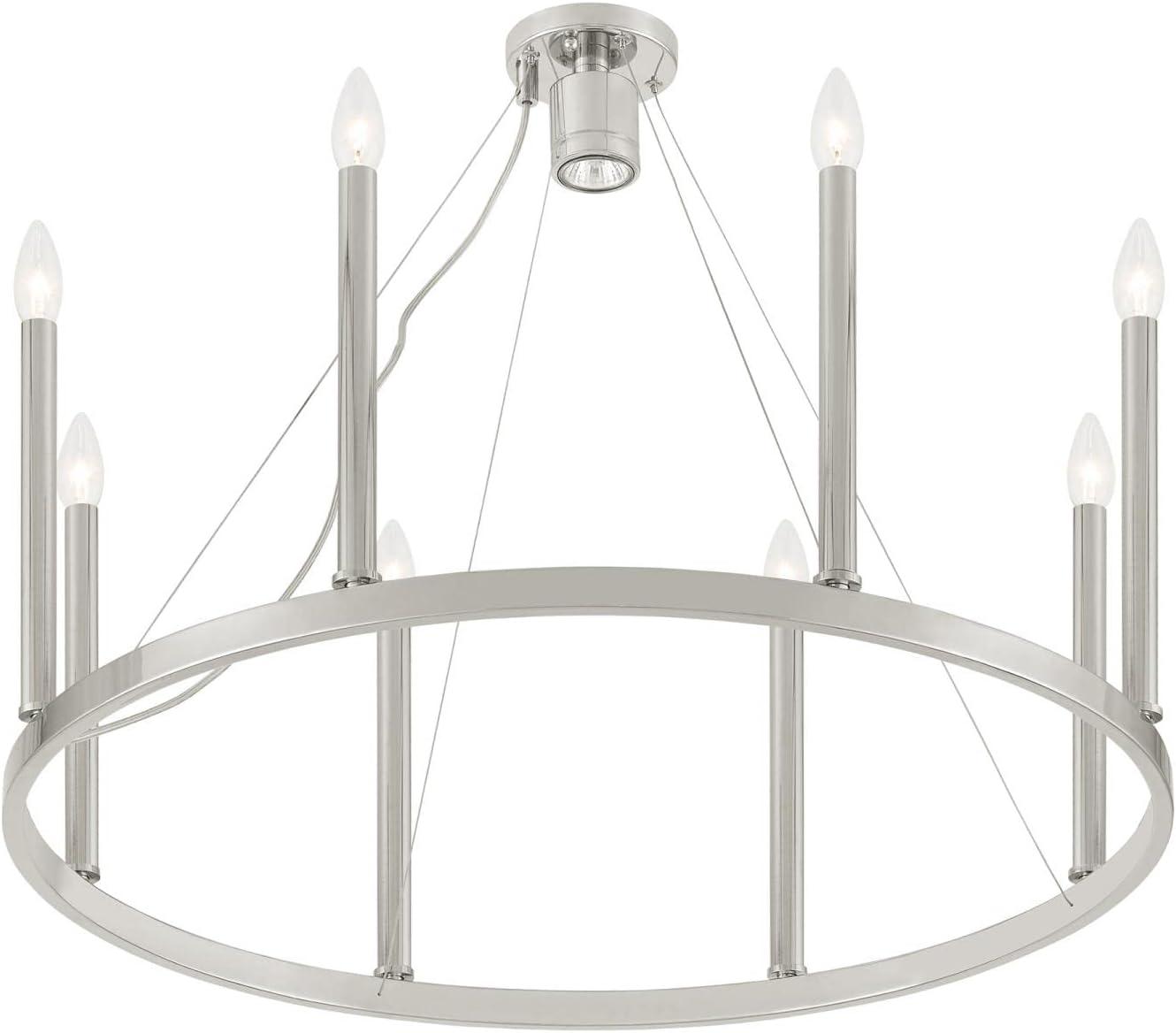 Elegant Alpine 8-Light Chandelier in Polished Nickel with Sleek Candle Sleeves