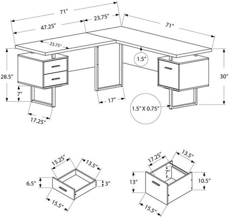 Monarch Specialties Computer Desk Home Office Corner Left Right Set-Up Storage Drawers  L Shape  Metal Laminate Grey Black Contemporary Modern