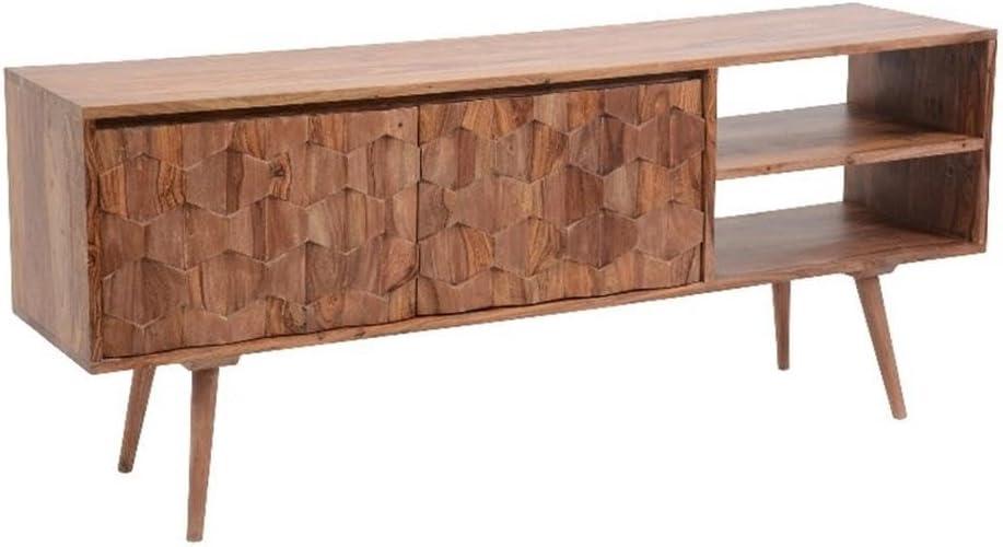 Mid-Century Modern Sheesham Wood 57'' TV Console with Fireplace