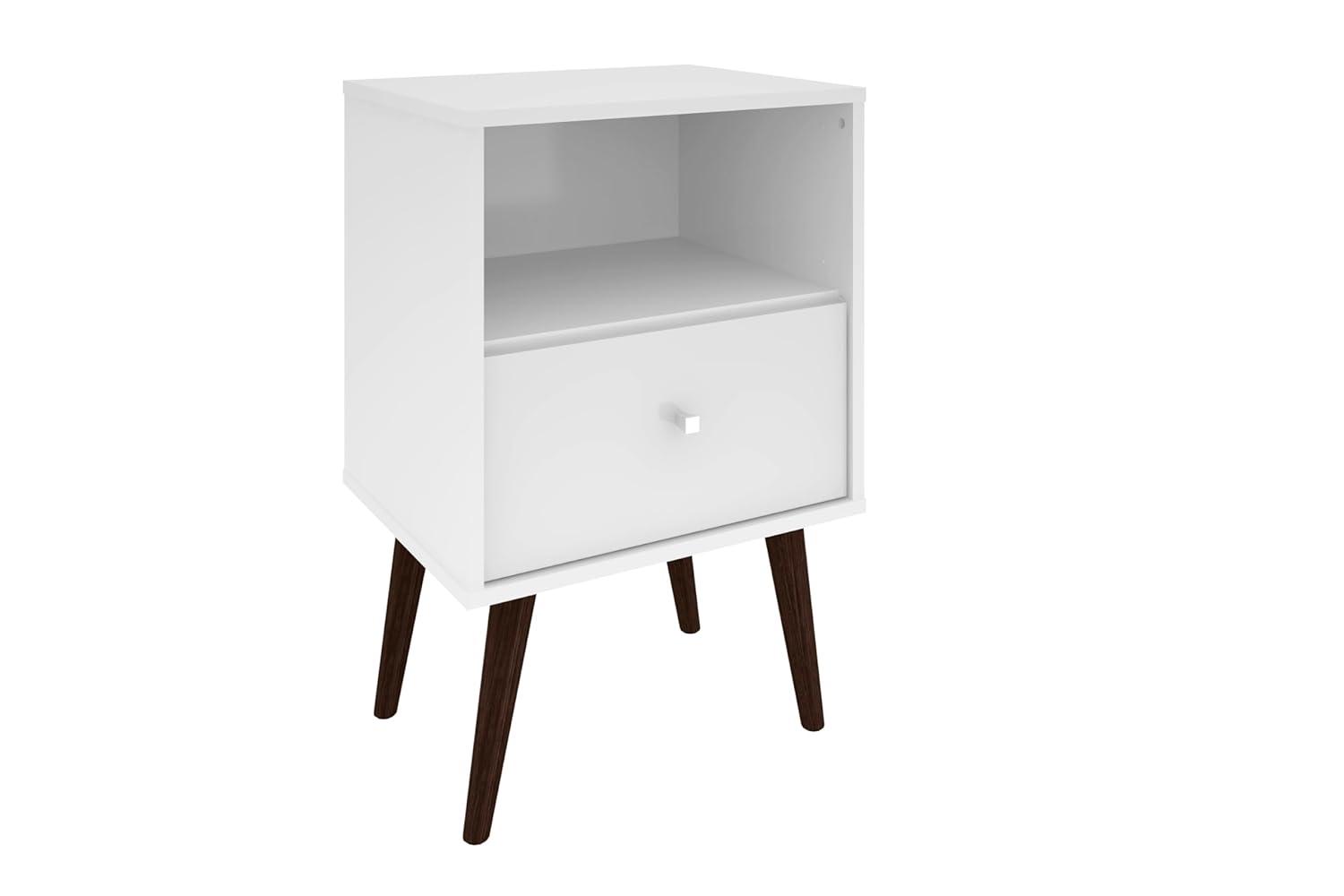 Liberty 1.0 Mid Century Modern Nightstand White - Manhattan Comfort: Bedside Table with Storage & Shelving