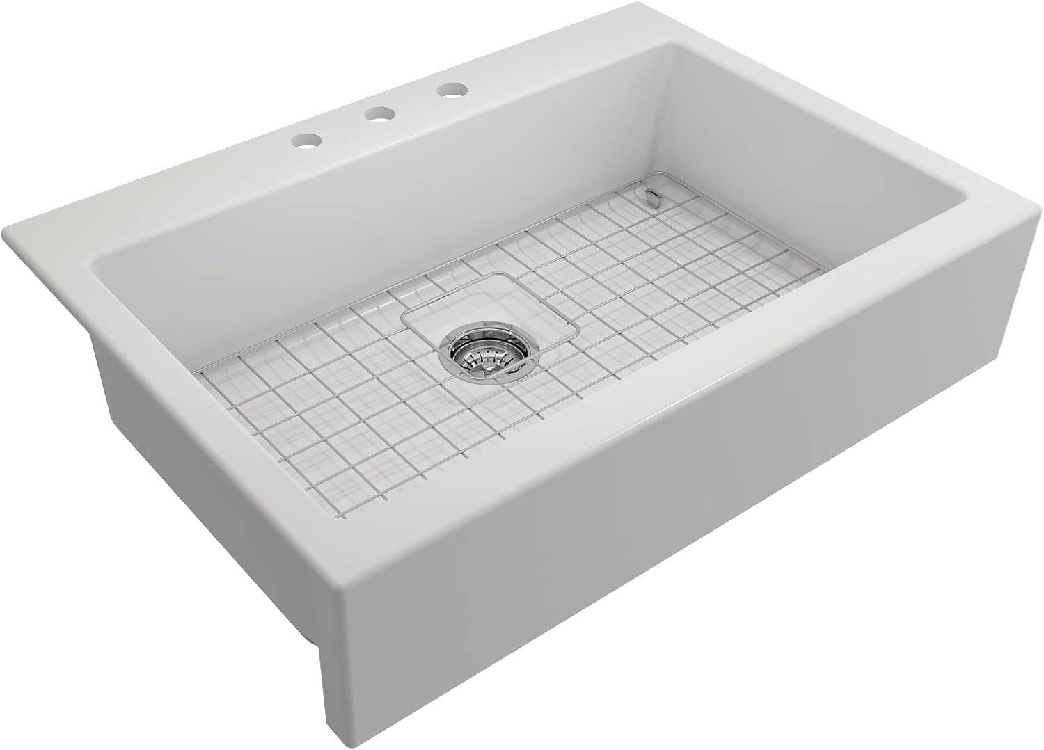 Matte White Fireclay Farmhouse Single Bowl Kitchen Sink