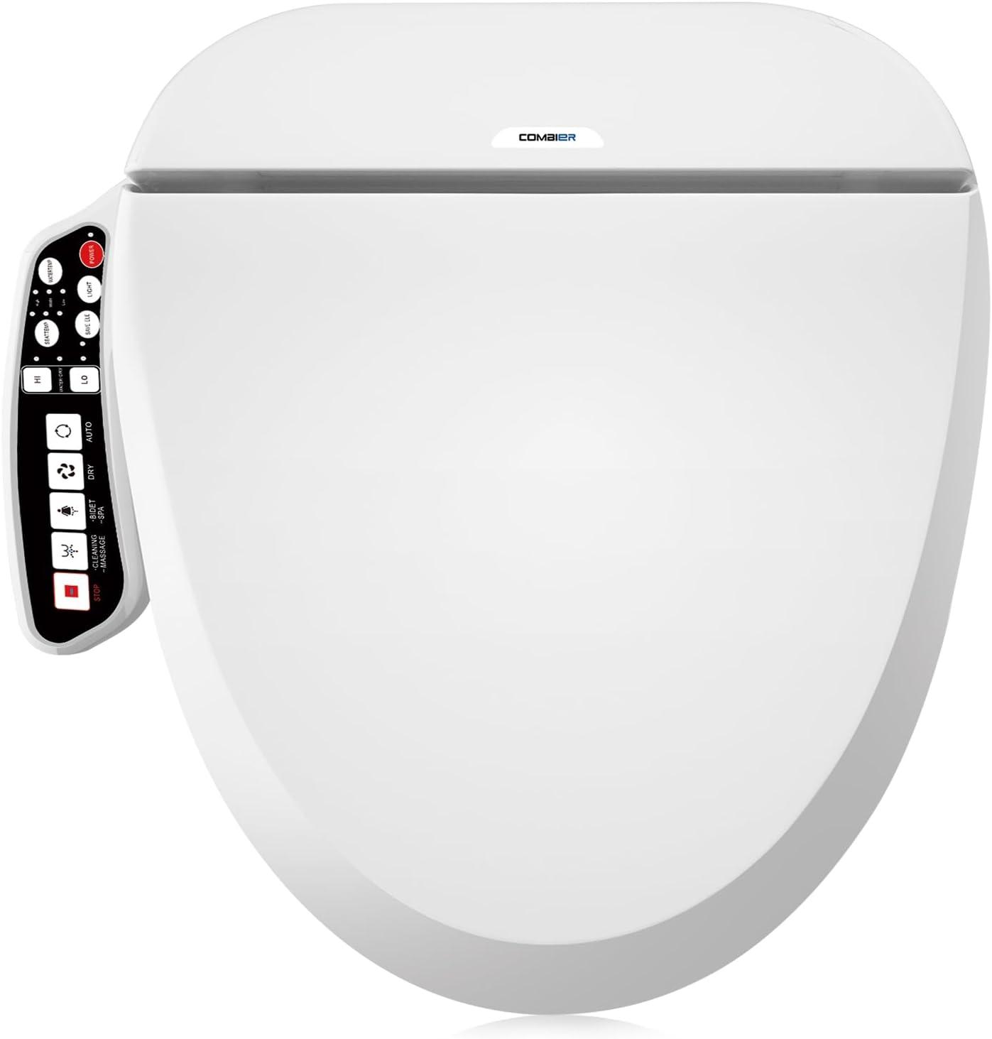 Elongated White Smart Bidet Toilet Seat with Heated Dryer