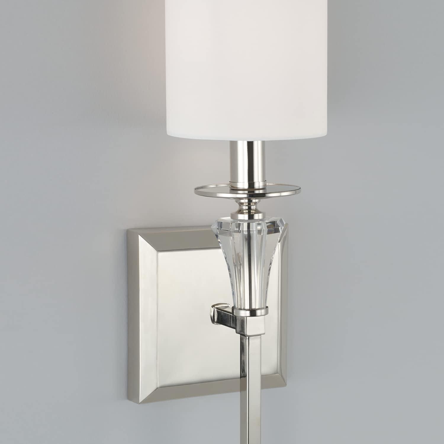 Laurent Polished Nickel 1-Light Sconce with White Fabric Shade