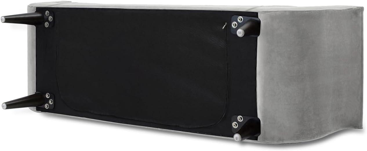 TiramisuBest Tufted Flared Arm Entryway Bench, Upholstered Long Accent Bench with Pillows, Solid Wood Legs,Gray, 64.5¡±