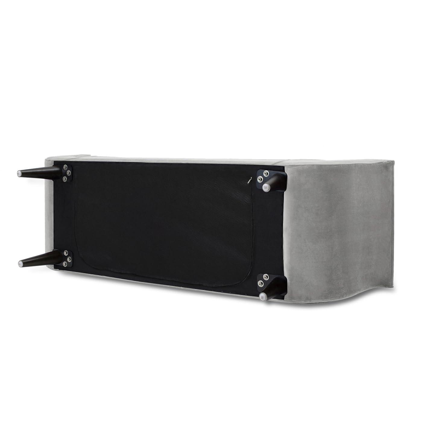 TiramisuBest Tufted Flared Arm Entryway Bench, Upholstered Long Accent Bench with Pillows, Solid Wood Legs,Gray, 64.5¡±