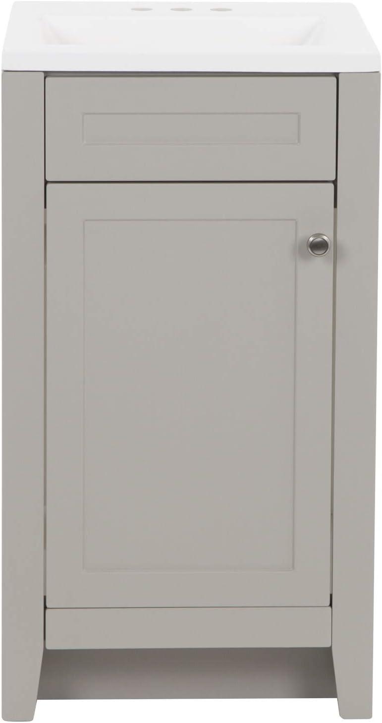 Gray Shaker Style Freestanding Bathroom Vanity with White Sink