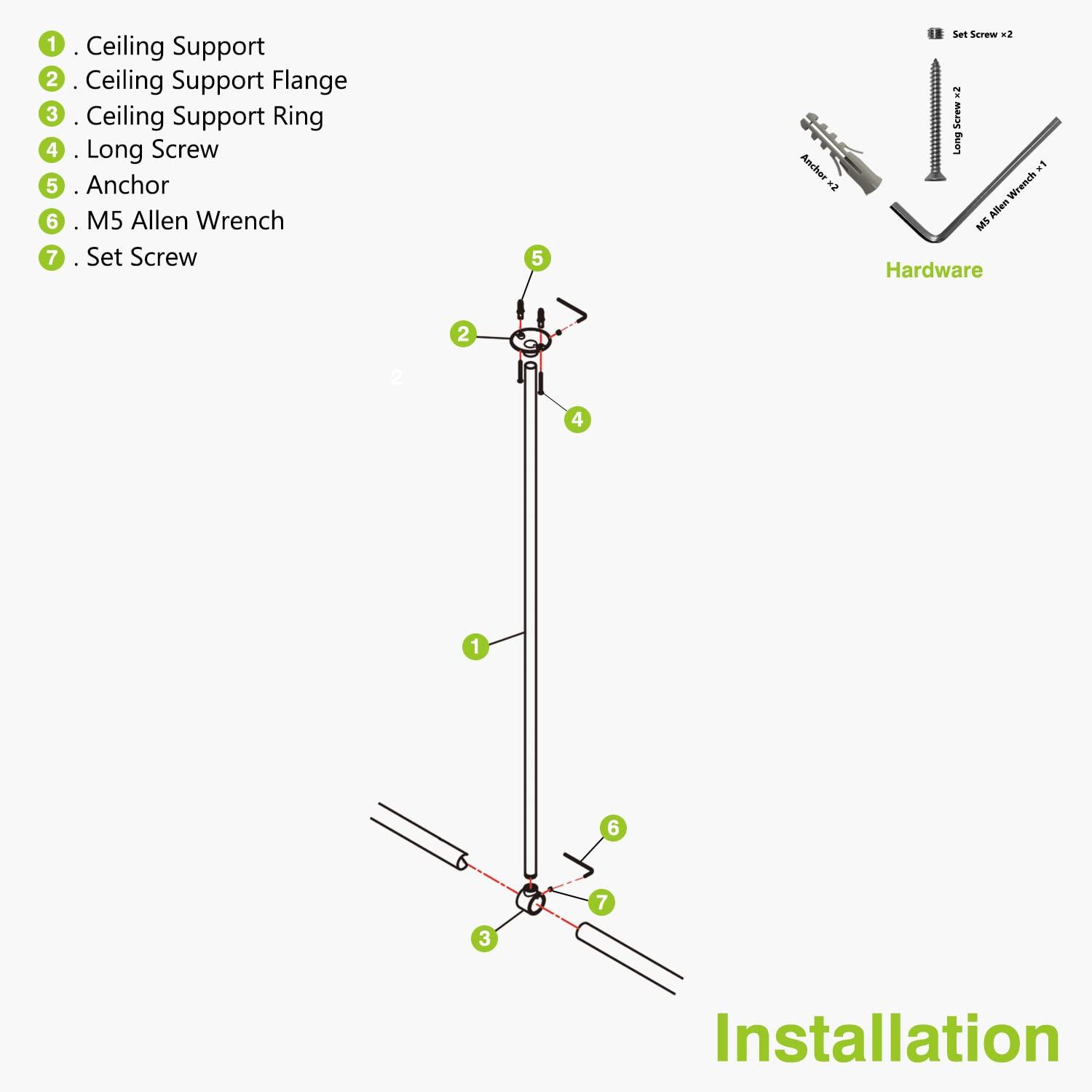 Naiture 12'' Stainless Steel Shower Rod Ceiling Support, 5/8" OD Rod with 1" Loop, Chrome Finish