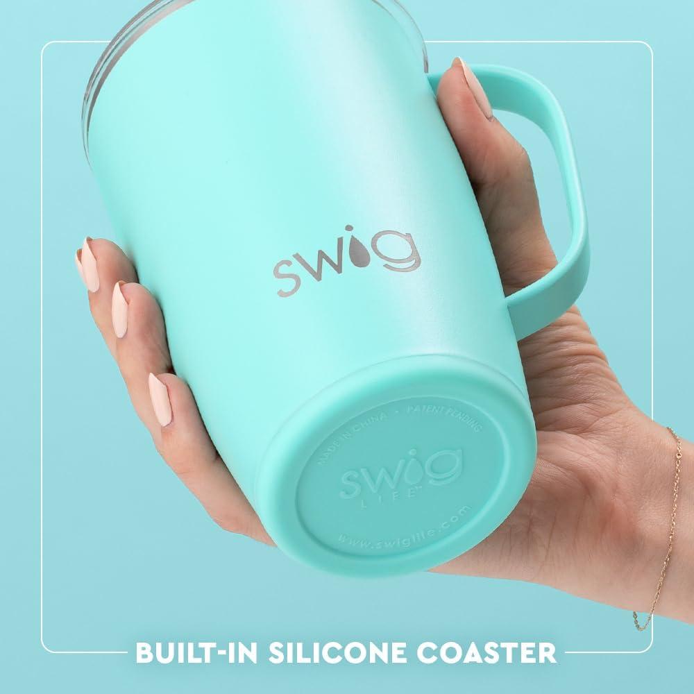 Swig Life 18oz Travel Mug with Handle and Lid, Stainless Steel, Dishwasher Safe, Cup Holder Friendly, Triple Insulated Coffee Mug Tumbler in Purple Reign Print