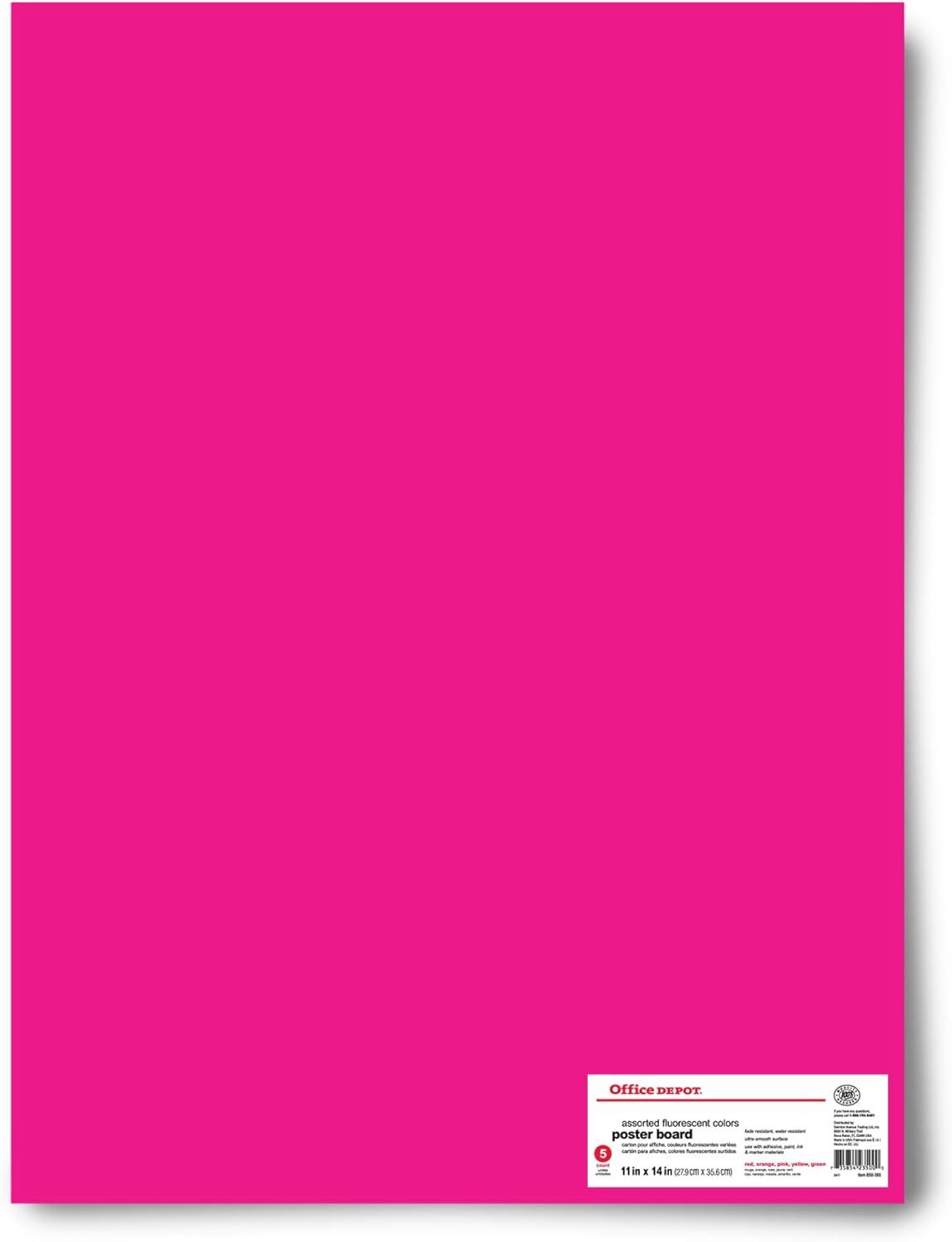 Office Depot Fluorescent Poster Boards, Assorted Colors, Water-Resistant, 11"x14", Pack of 5