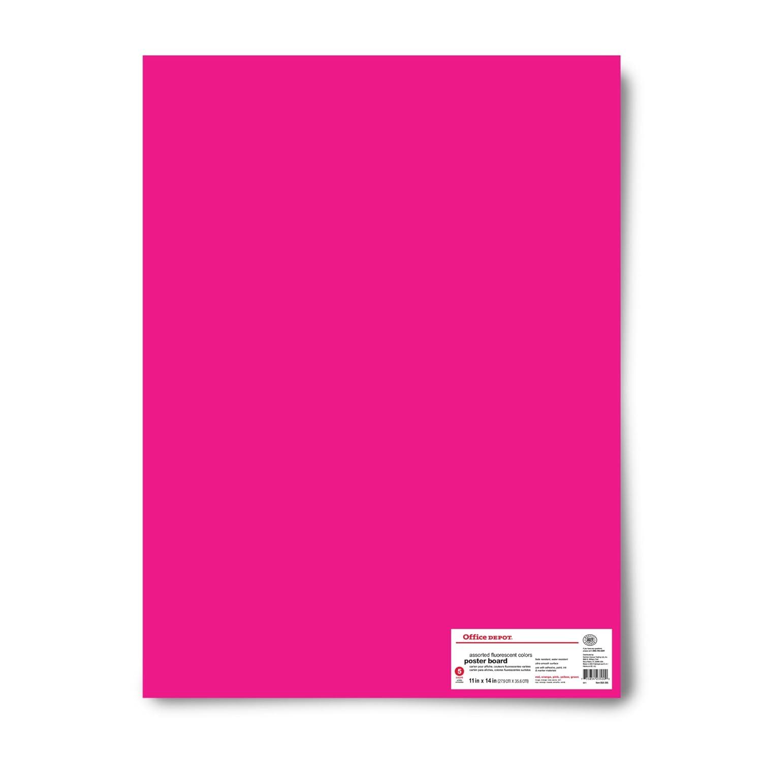 Office Depot Fluorescent Poster Boards, Assorted Colors, Water-Resistant, 11"x14", Pack of 5