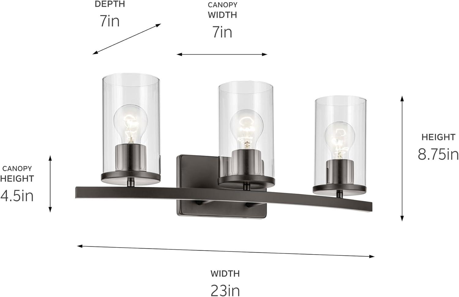 45497OZCLR-Kichler Lighting-Crosby - 3 Light Bath Vanity-8.75 Inches Tall and 23 Inches Wide-Olde Bronze Finish-Clear Glass Color