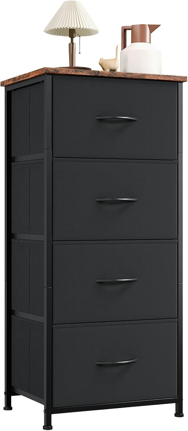Somdot 4 Drawer Dresser, Chest of Drawers Fabric Vertical Nightstand for Bedroom, Black Rustic Brown