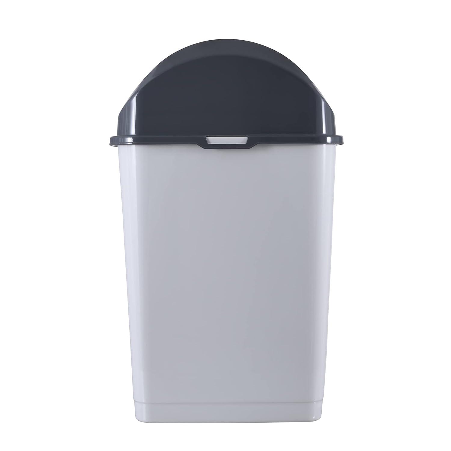Superio Kitchen Trash Can with Swing Top Lid 9 Gallon Slim Waste Bin 37 Qt Durable Plastic, Fit Small Spaces, Office, Bathroom, Under Counter (White Smoke-1 Pack)