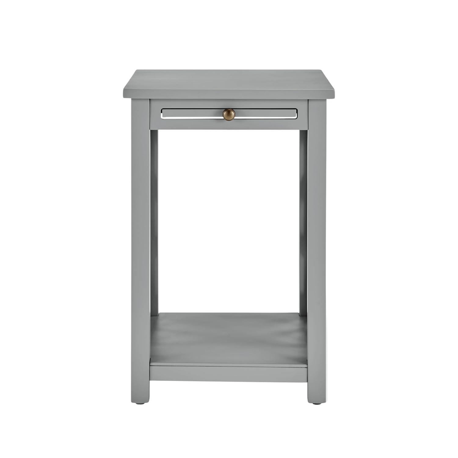 Alaterre Furniture Coventry Wood End Table with Tray Shelf and Bottom Shelf, Gray
