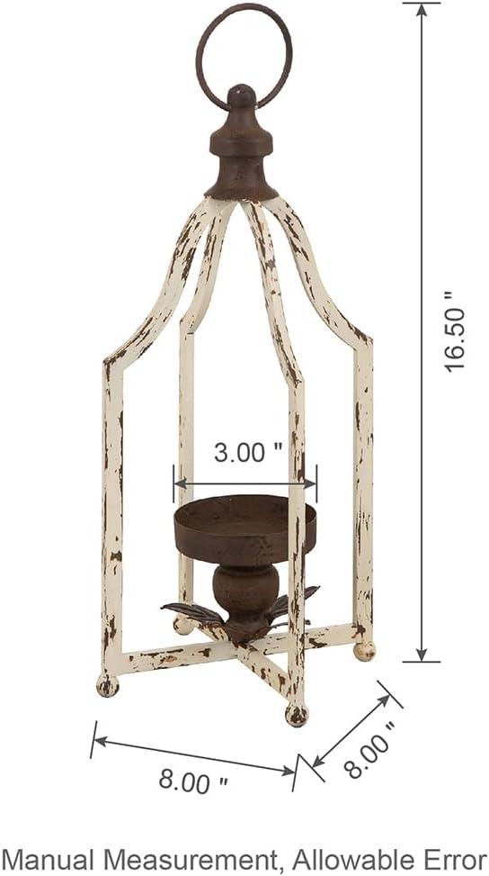 Glitzhome  Farmhouse Rustic Metal Lanterns Hanging Candle Holder White-S