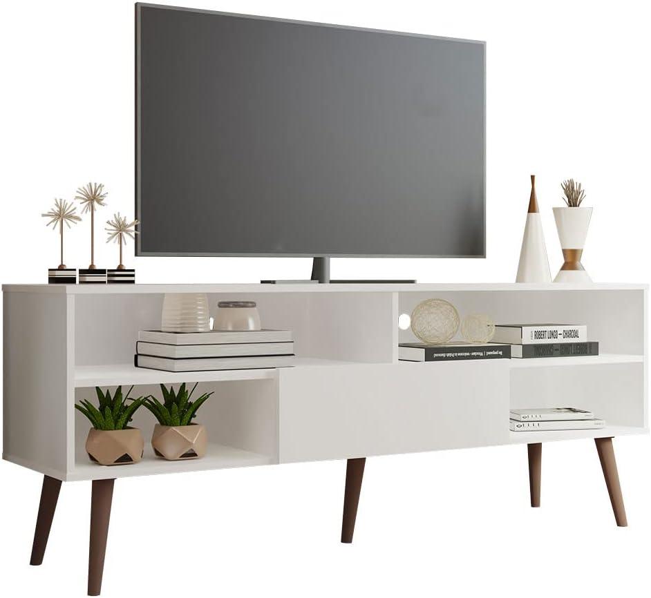 TV Stand with 1 Door, 4 Shelves for TVs up to 65 Inches, Wood Entertainment Center