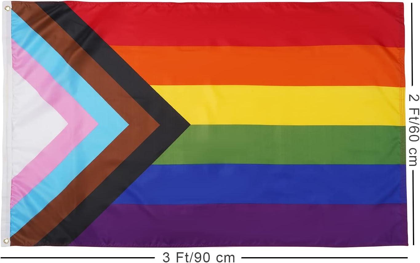 Progress Pride Rainbow Flag 2x3ft- LGBT Community Gay Pride Lesbian Transgender Bisexual Flags Banner UV Fade Resistant for Indoor Outdoor (Progress Flag 2x3ft)