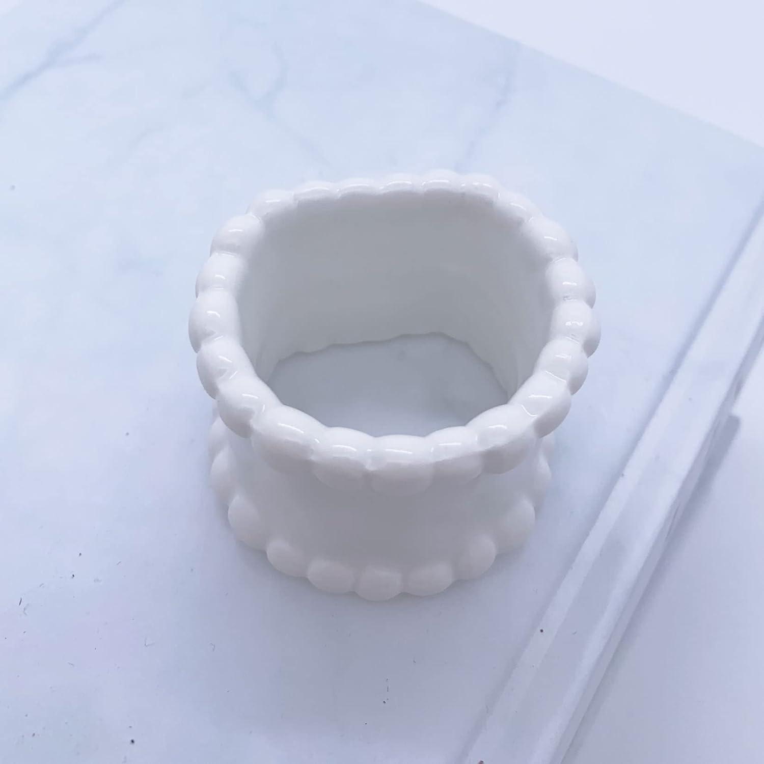 Porcelain Napkin Rings Beaded Napkin Rings, Pack 4 Bead Side Serviette Ring Buckles Round Delicate Solid Cloth Napkin Bands for Dinner Parties, Wedding, Thanksgiving, Christmas Holiday