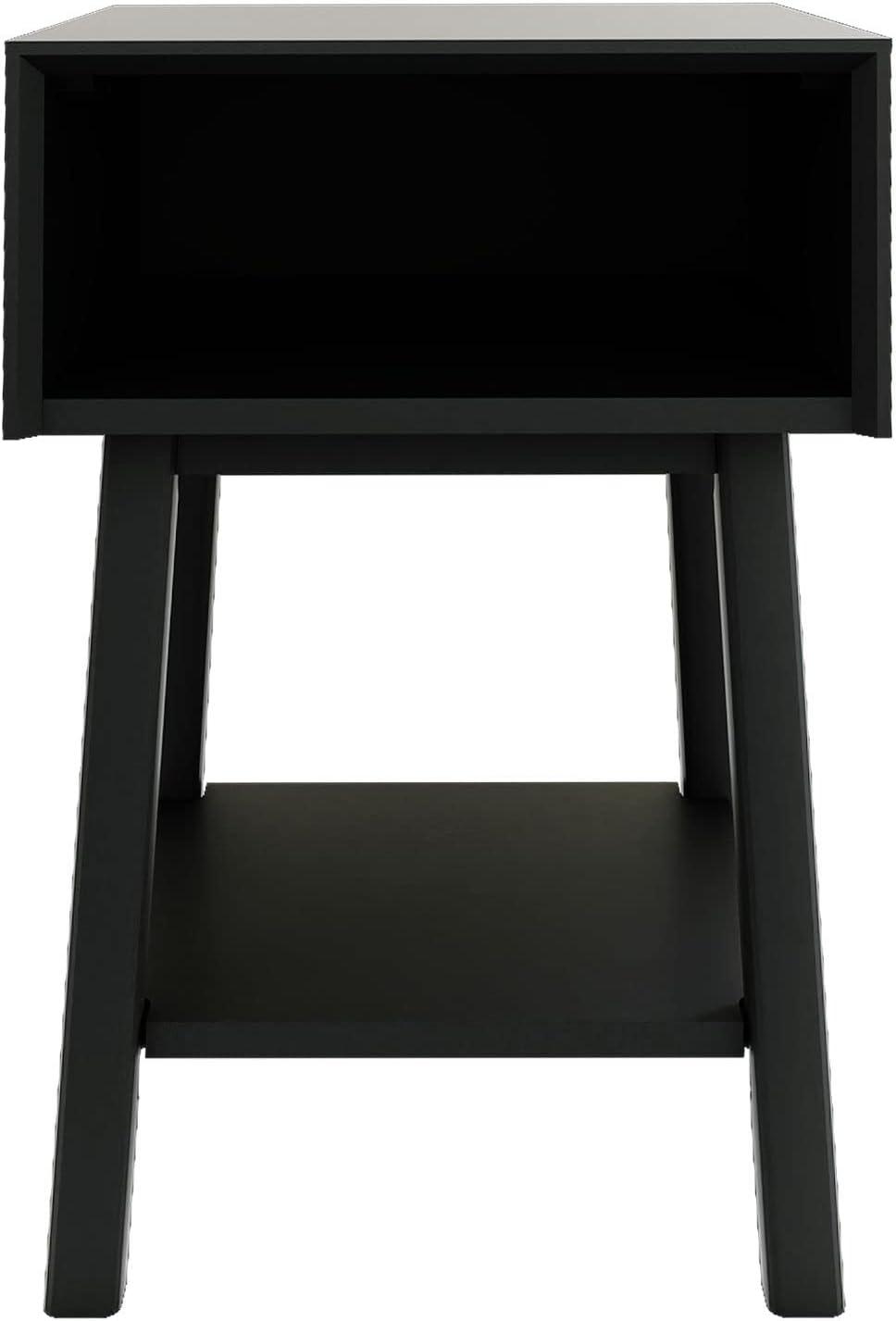 Plank+Beam Mid - Century Modern Nightstand with Cubby Shelf, Solid Wood Bedside Table for Bedroom