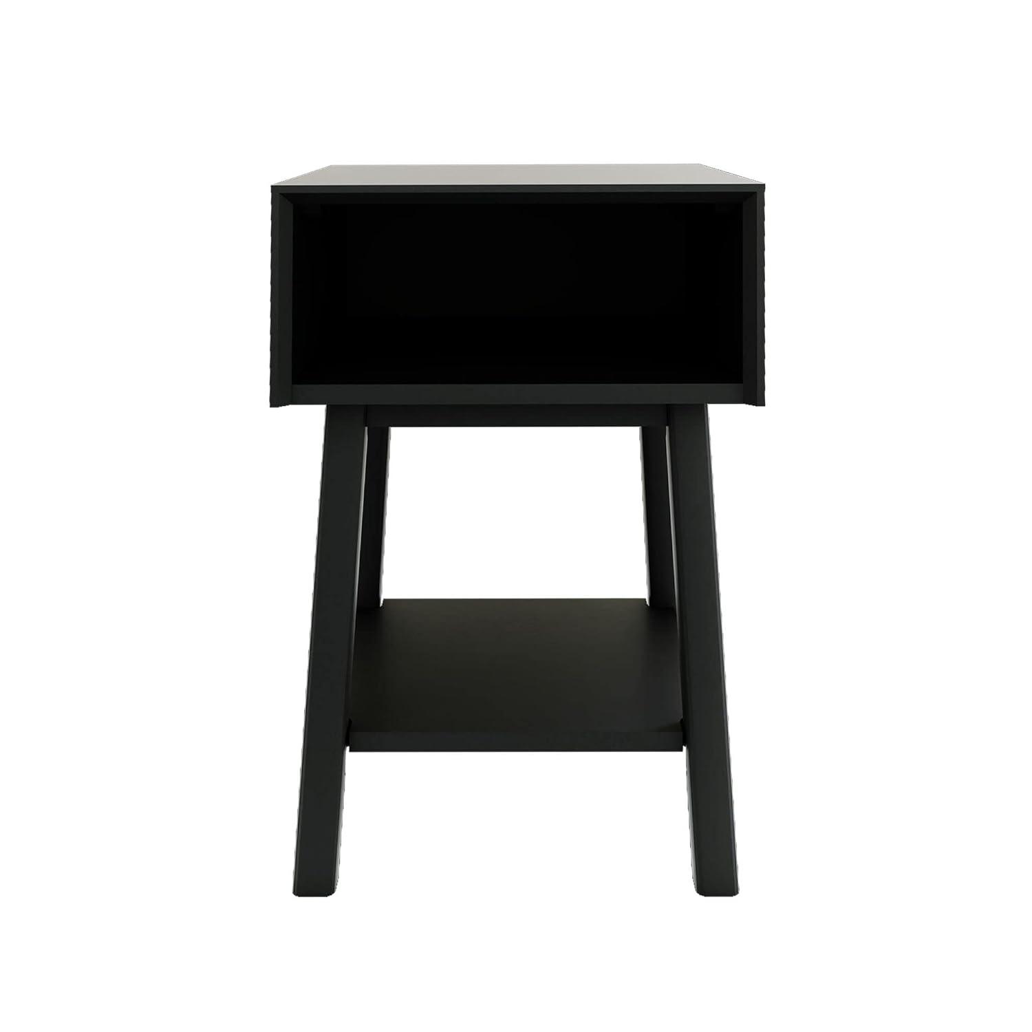 Plank+Beam Mid - Century Modern Nightstand with Cubby Shelf, Solid Wood Bedside Table for Bedroom