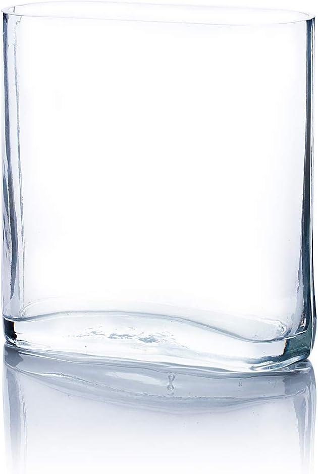 WGV Clear Rounded Corner Rectangular Glass Block Vase - 3" Wide x 8" Height, Good quality, Heavy Weighted Base - 1 Pc
