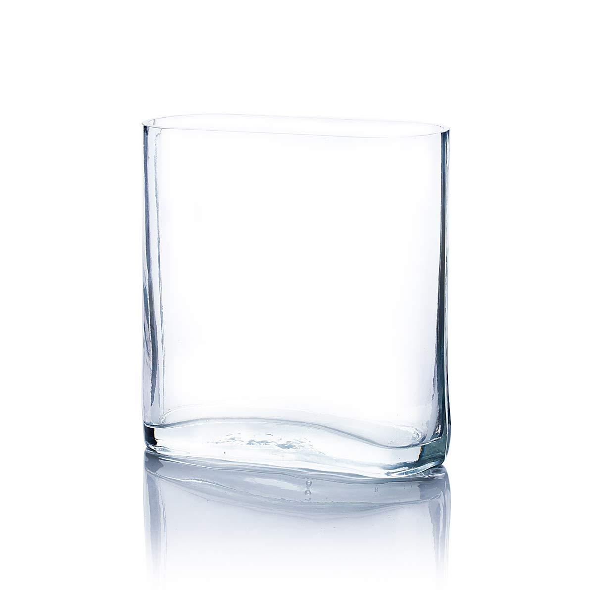 WGV Clear Rounded Corner Rectangular Glass Block Vase - 3" Wide x 8" Height, Good quality, Heavy Weighted Base - 1 Pc