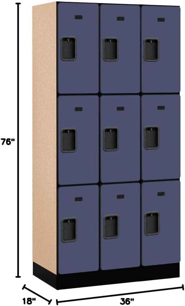 Blue Triple Tier Lockable Wood Locker with Steel Handles