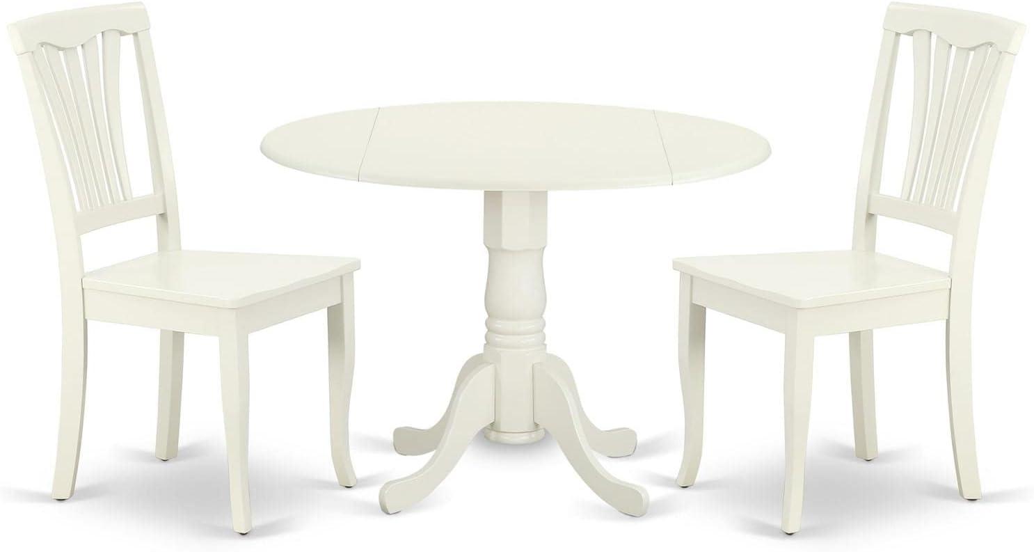 42 in. Dublin Round Table with Two 9 in. Drop Leaves & 2 Vertical Slatted Chairs - Linen White, 3 Piece