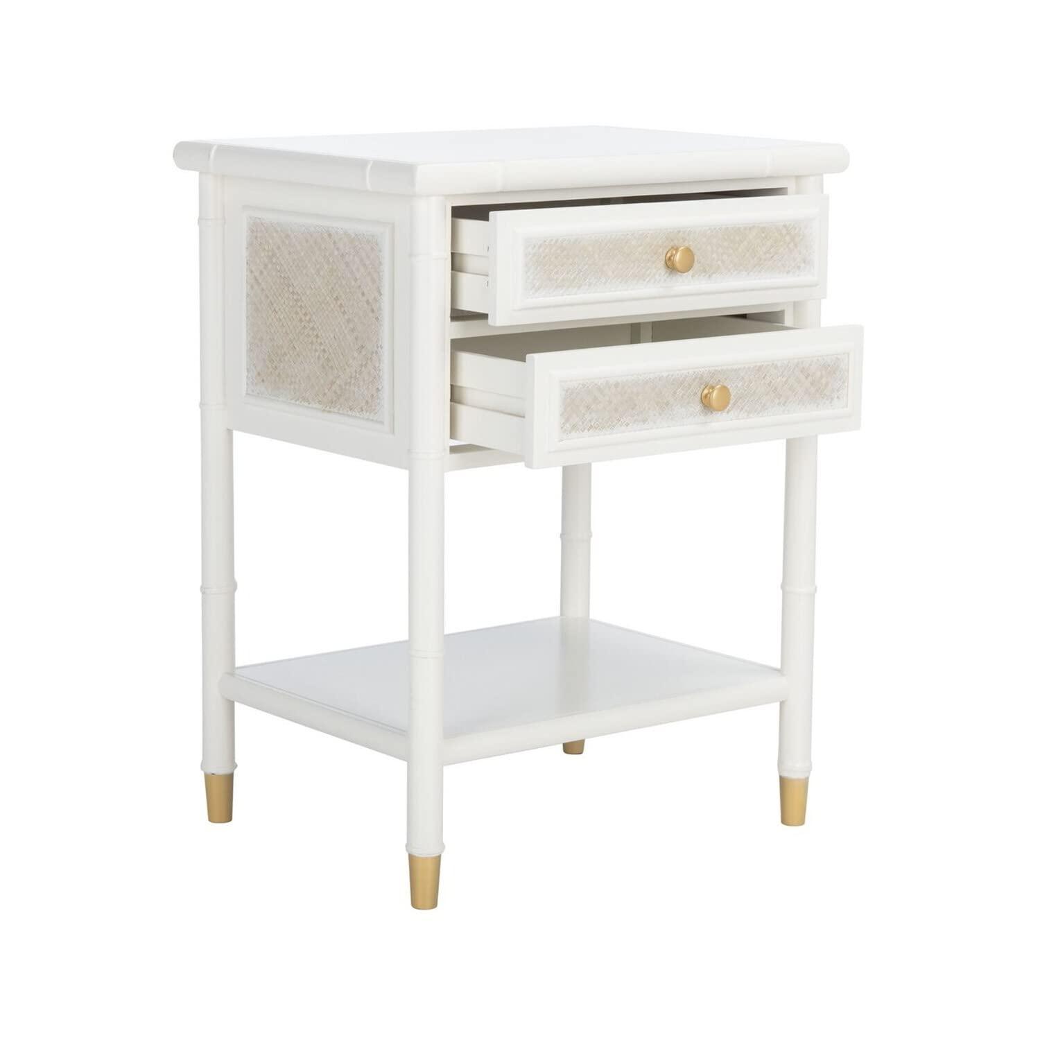 Ahab 2 Drawer 1 Shelf Accent Table - White/Gold - Safavieh