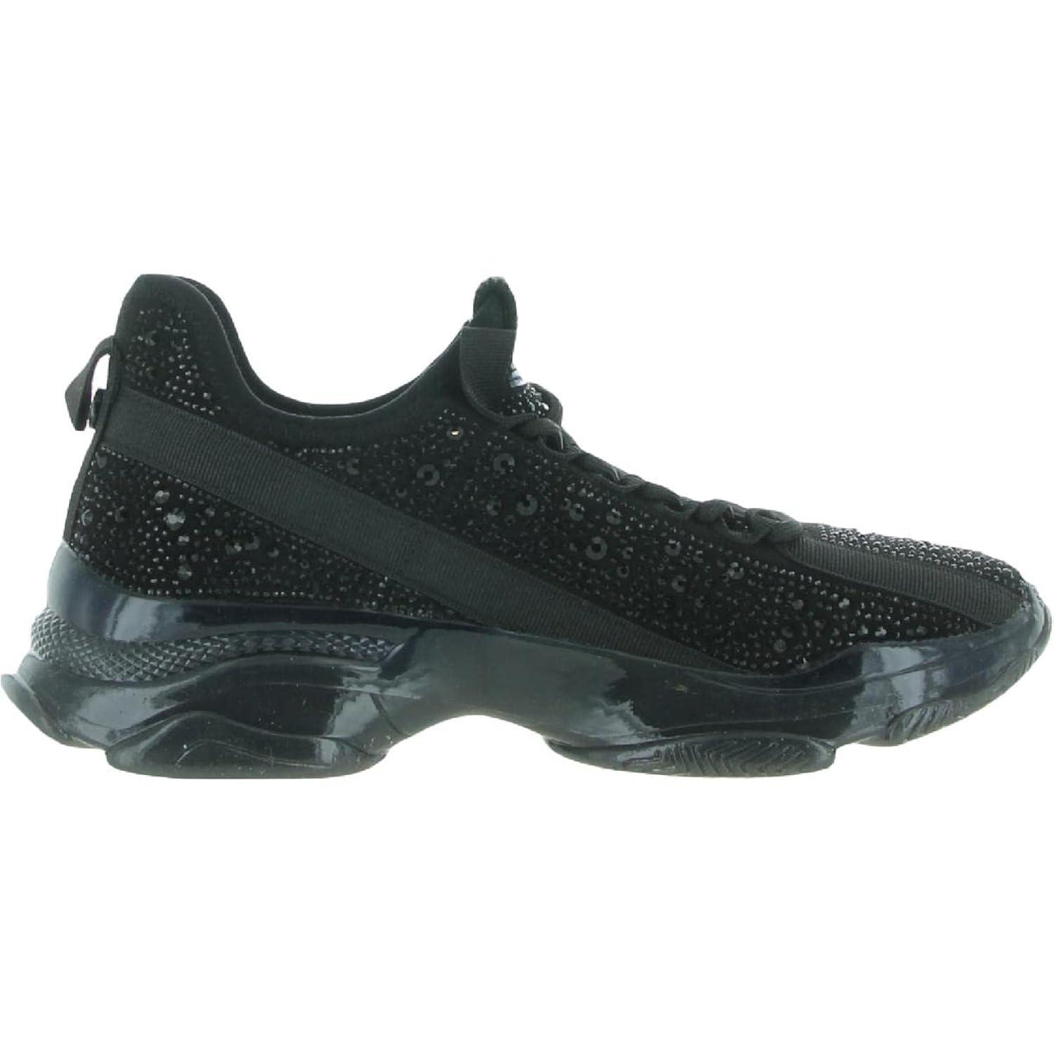 Black Rhinestone Faux Suede Platform Lace-Up Sneakers