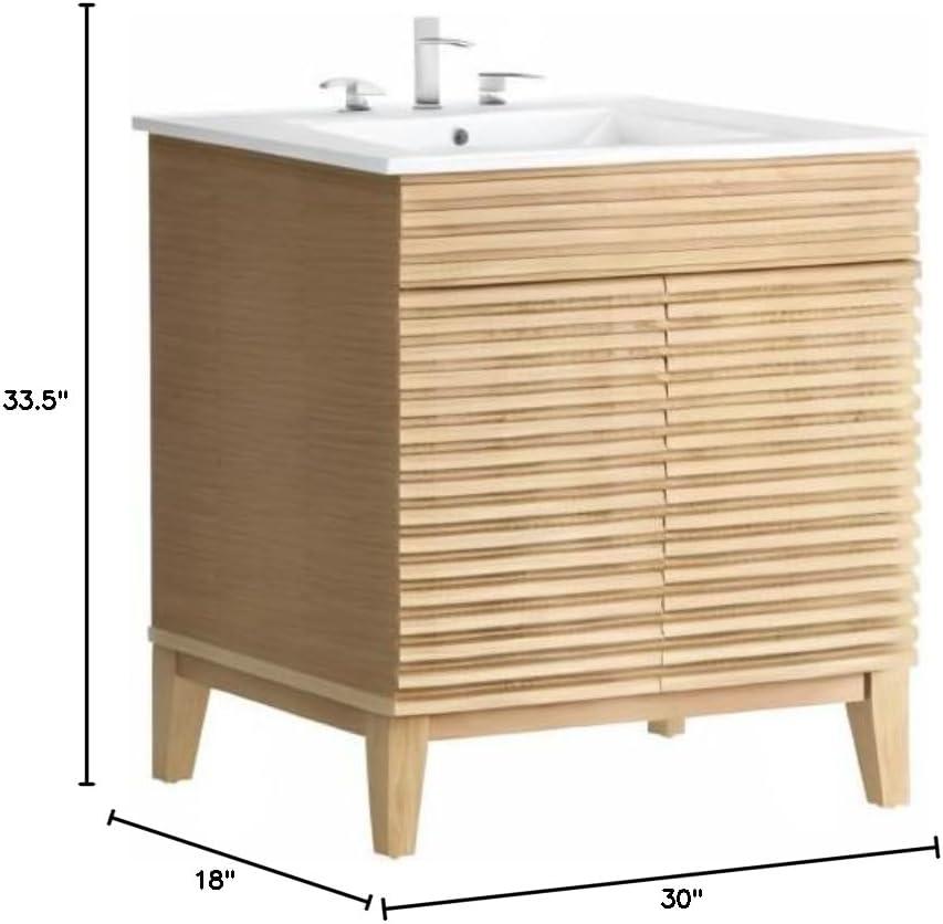 Modway Render 30" Bathroom Vanity Cabinet in Oak White