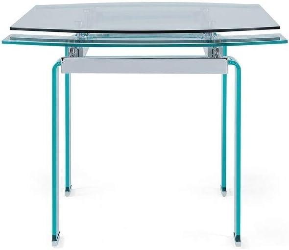 Global Furniture Clear Chrome Extendable Dining Table with Glass Top