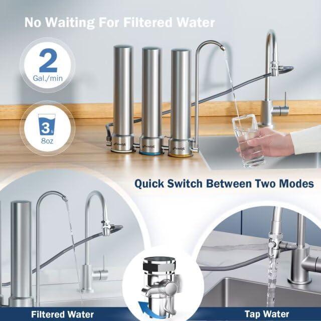 Frizzlife DS99 Dual Countertop Water Filter System, 8-Stage Stainless Steel Faucet Water Filtration System