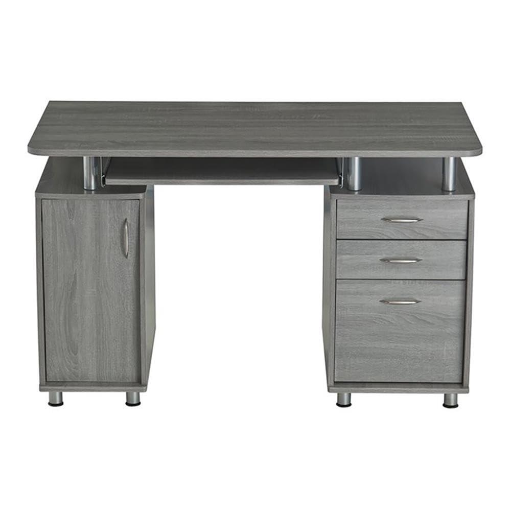 Gray MDF Wood Computer Desk with Storage and Filing Cabinet