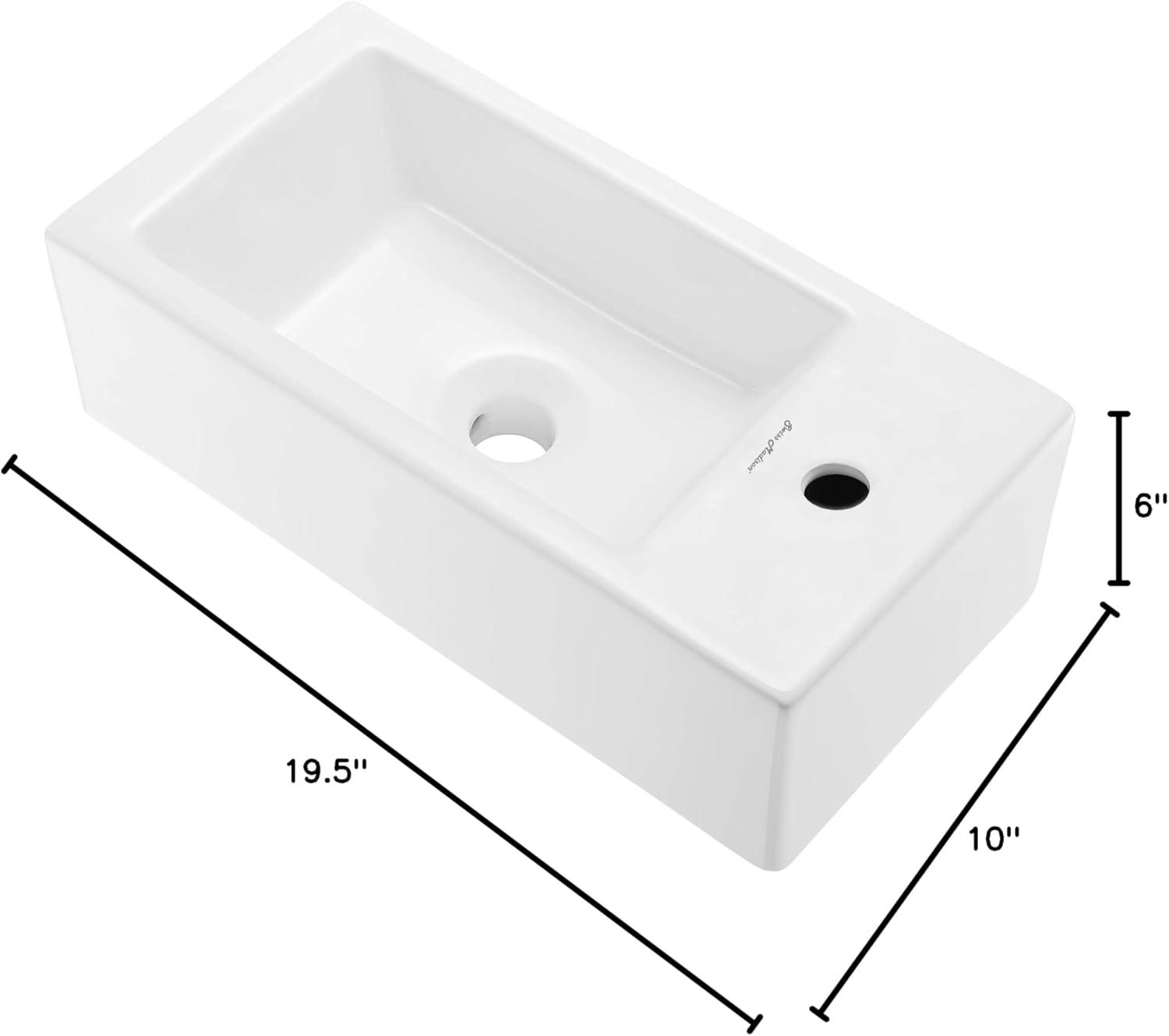 Voltaire Rectangular Ceramic Wall Hung Sink with Right Side Faucet Mount