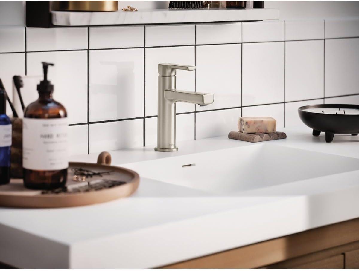 Moen Rinza Spot Resistant Nickel 1-Handle Lever 4 In. Centerset Bathroom Faucet