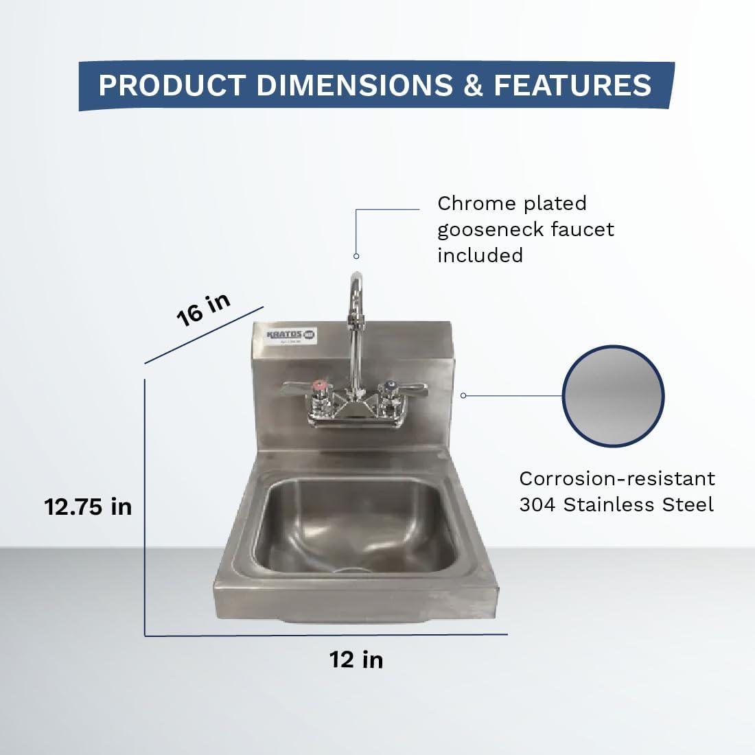 Compact Brushed Stainless Steel Wall-Mount Hand Sink with Gooseneck Faucet