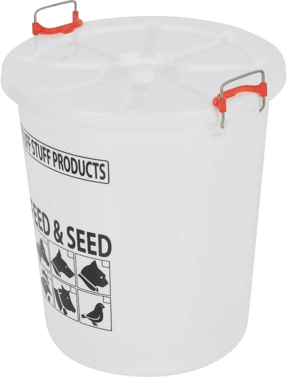 Tuff Stuff Products FS12 12 Gallon Seed and Animal Feed Heavy Duty Plastic Drum Bucket with Lock Lid for Dogs, Cats, Chickens, Cows, and Horses