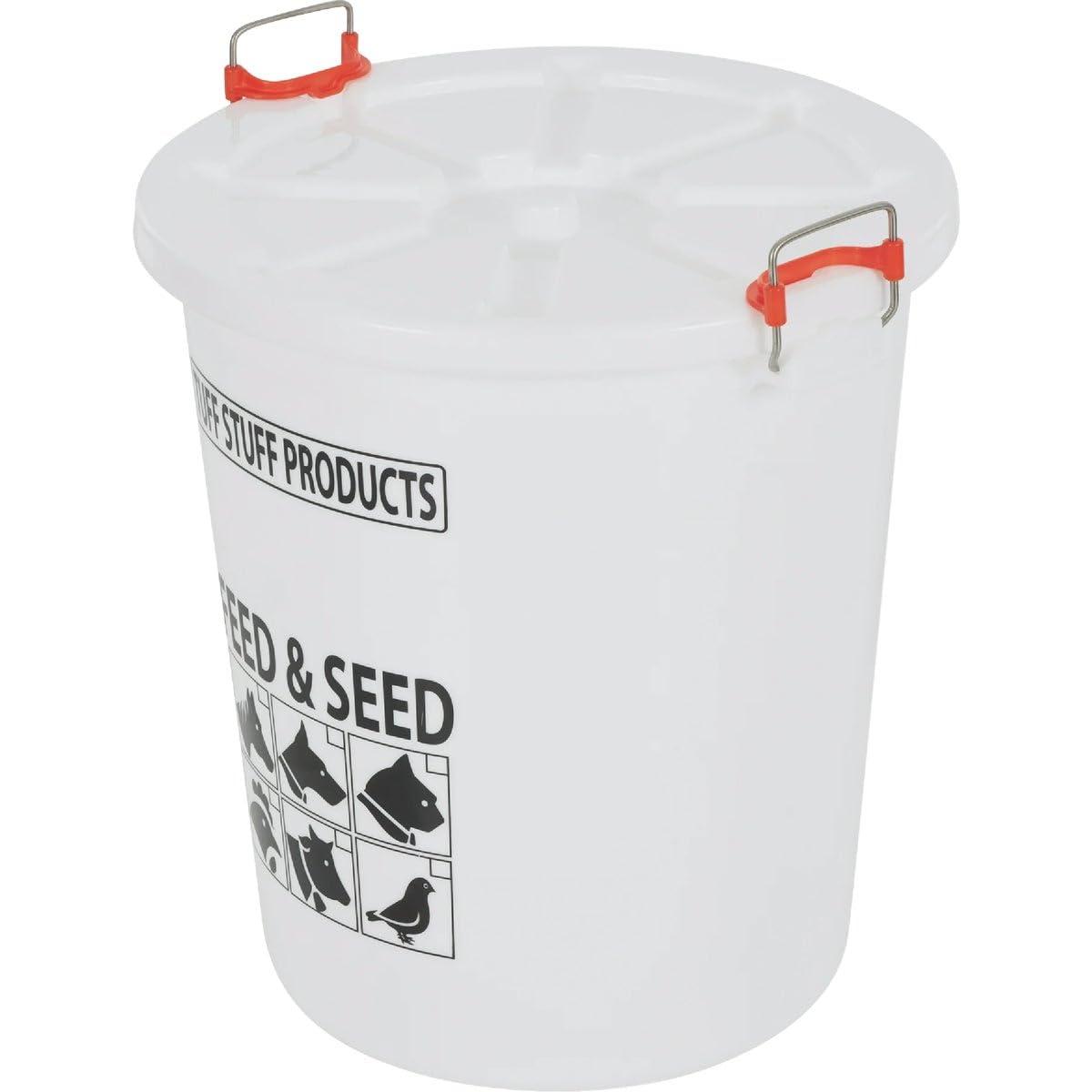 Tuff Stuff Products FS12 12 Gallon Seed and Animal Feed Heavy Duty Plastic Drum Bucket with Lock Lid for Dogs, Cats, Chickens, Cows, and Horses